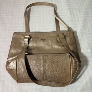 Fossil Gold Metallic Leather Purse Tote Perfect Used Condition